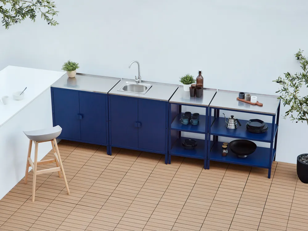 Outdoor-Küche 4er Set mit Spüle VILAMA Blau Metall
