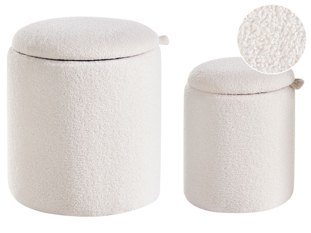 Set of 2 Storage Pouffes BEREA Boucle Off-White