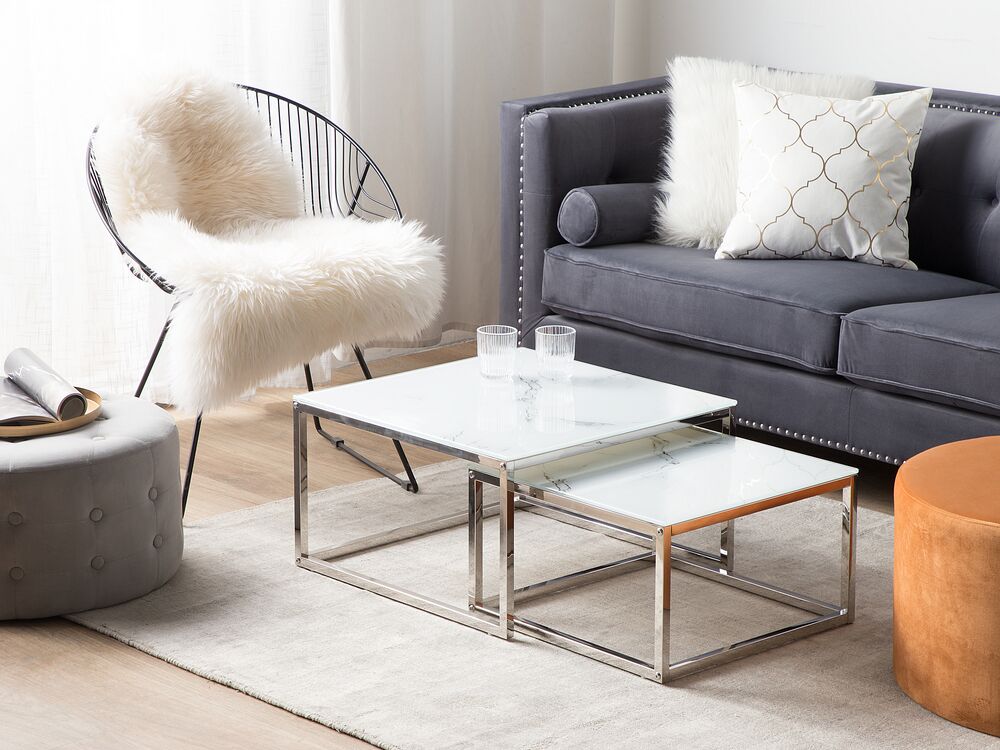 Set van 2 salontafels BREA Veiligheidsglas Wit marmer