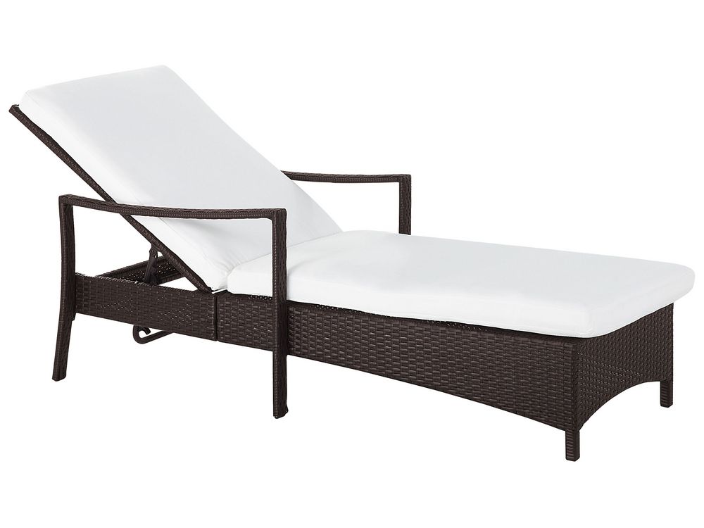Sun Lounger with Cushion VASTO Reclining PE Rattan Brown