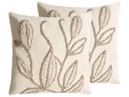 Dekokissen 2er Set SAVINA 45 x 45 cm Baumwolle Weiß Blumenmuster_1041356