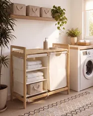 Wäschekorb TOROTAL Bambus Hellbraun / Weiß 120 L_1136657