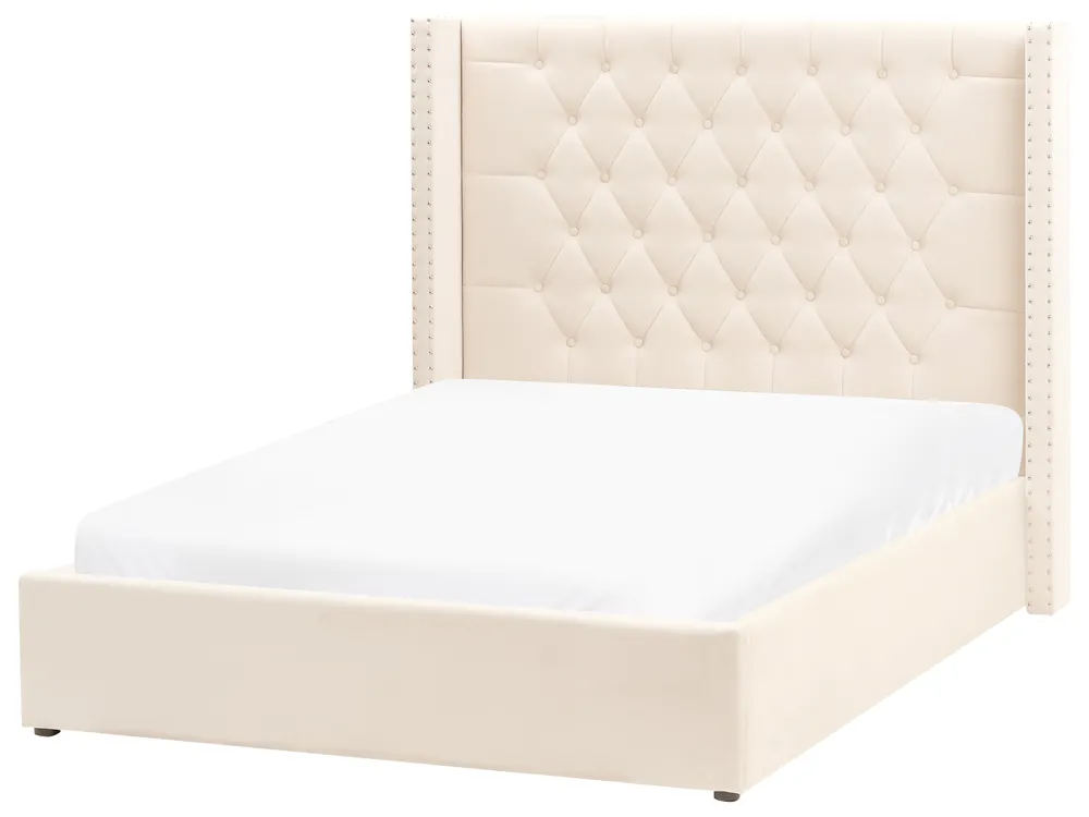Ottoman Bed LUBBON Velvet Off-White 140 x 200 cm (EU Double)_882134
