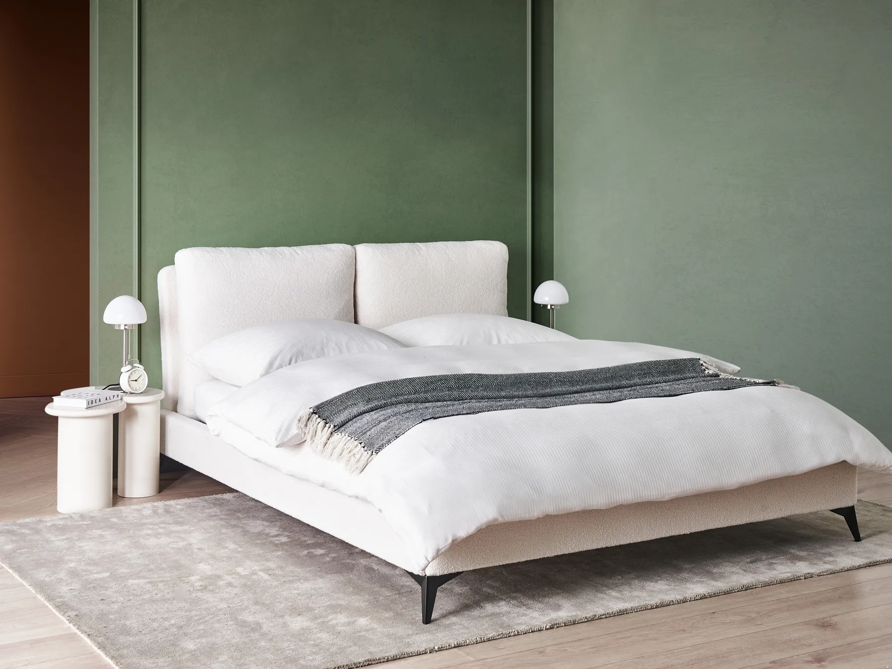 Bett mit Lattenrost Bouclé MELLE 160 x 200 cm Cremeweiß_965647