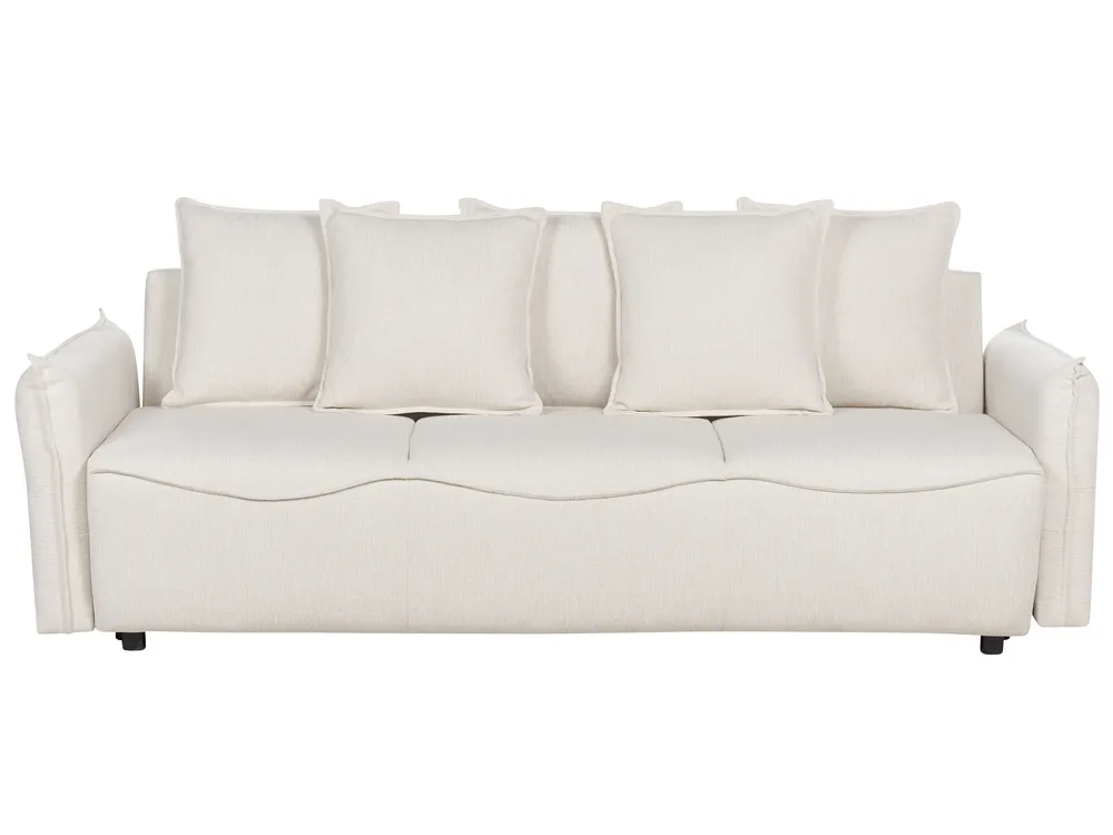 Schlafsofa 3-Sitzer KRAMA mit Stauraum Stoff Cremeweiß