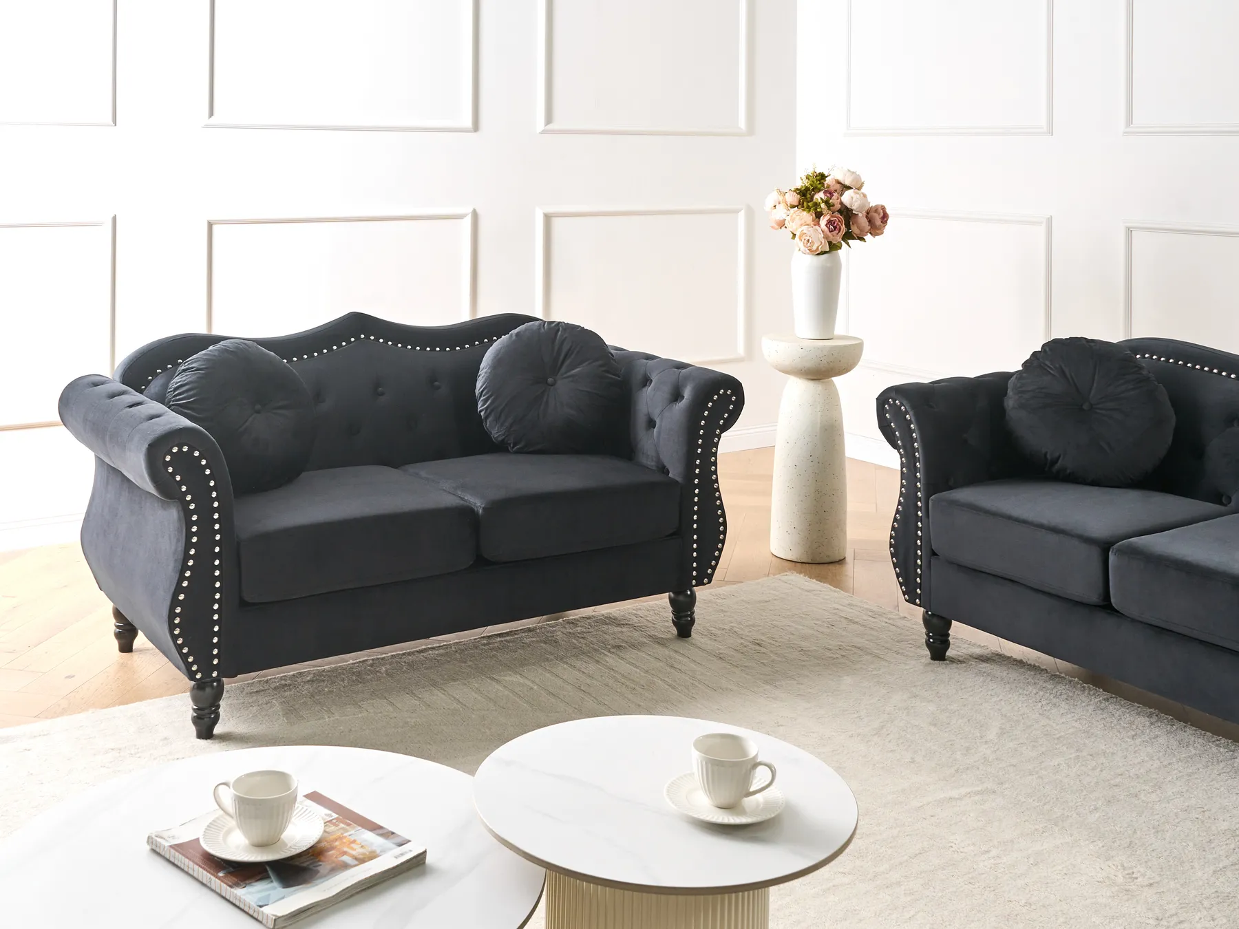Sofa 2-Sitzer SKIEN Samtstoff Schwarz_743257