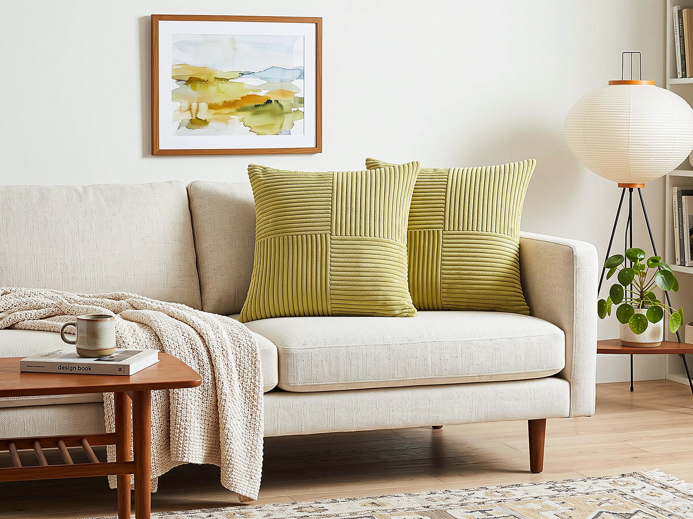Set of 2 Decorative Cushions MILLET 43 x 43 cm Corduroy Olive Green Geometric Pattern
