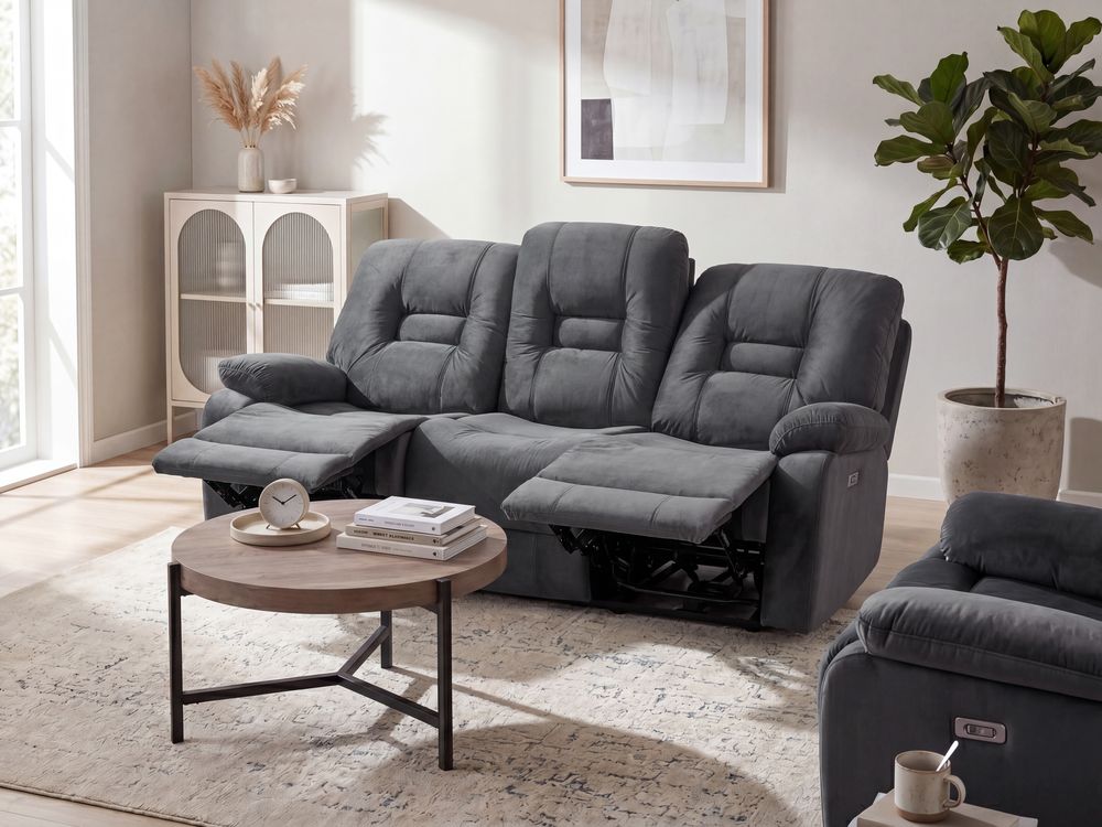 Electric Recliner Sofa 3 Seater BERGEN Velvet Dark Grey