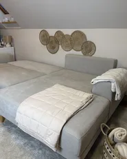 Eckschlafsofa 3-Sitzer NUBORG Chenillegewebe Hellbeige linksseitig_1047206