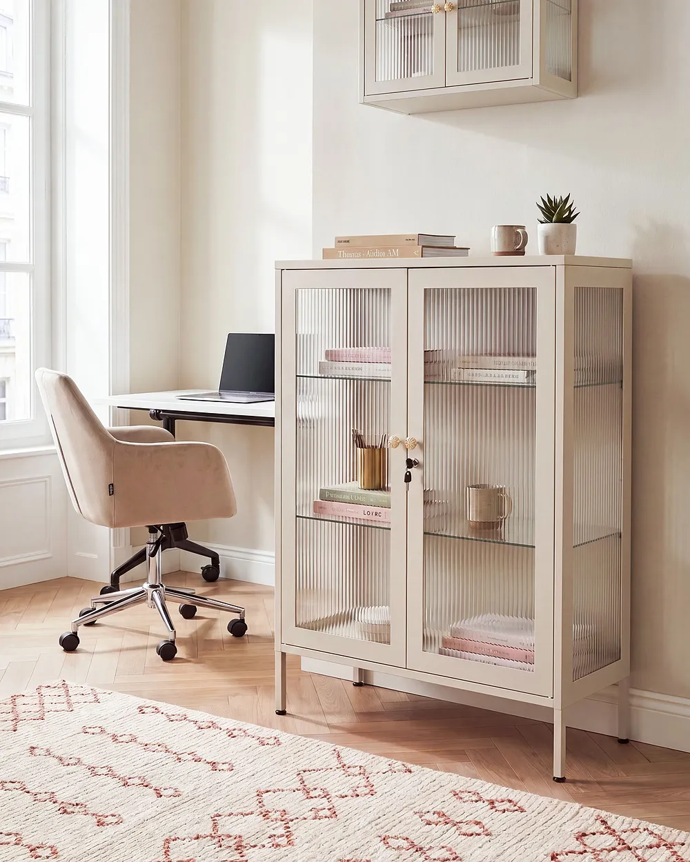 Vitrine mit Glastüren HARLYN  90 cm Metall Beige