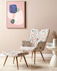 Wingback Chair VEJLE with Footstool Fabric Light Beige_884788