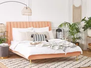 Bett mit Lattenrost Samtstoff MARVILLE 160 x 200 cm Pfirsichrosa_773425