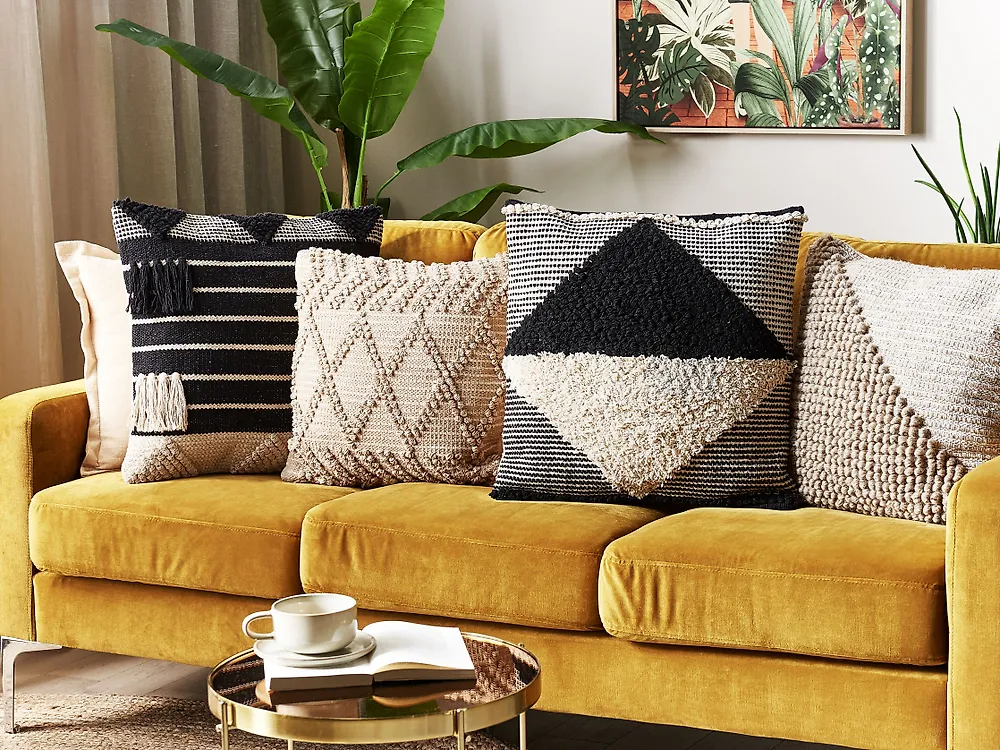 Set of 2 Decorative Cushions KHORA 50 x 50 cm Cotton Black Geometric Pattern_1179841