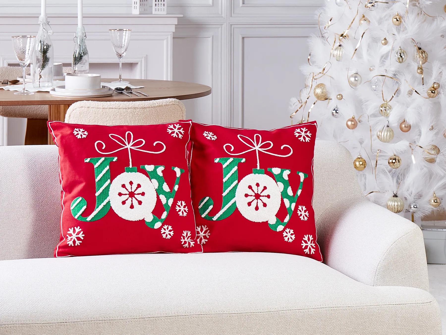 Dekokissen 2er Set GINGERBREAD 45 x 45 cm Baumwolle Rot Weihnachtsmotiv_946947