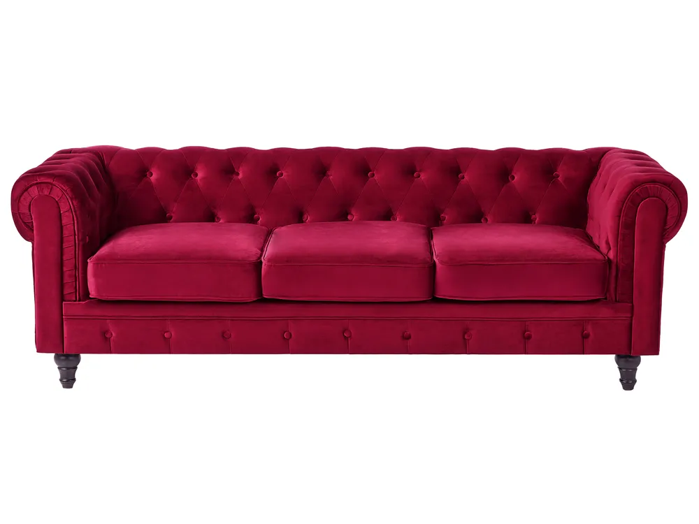 Sofa 3-znamenkasti CHESTERFIELD Samet Tamnocrvena