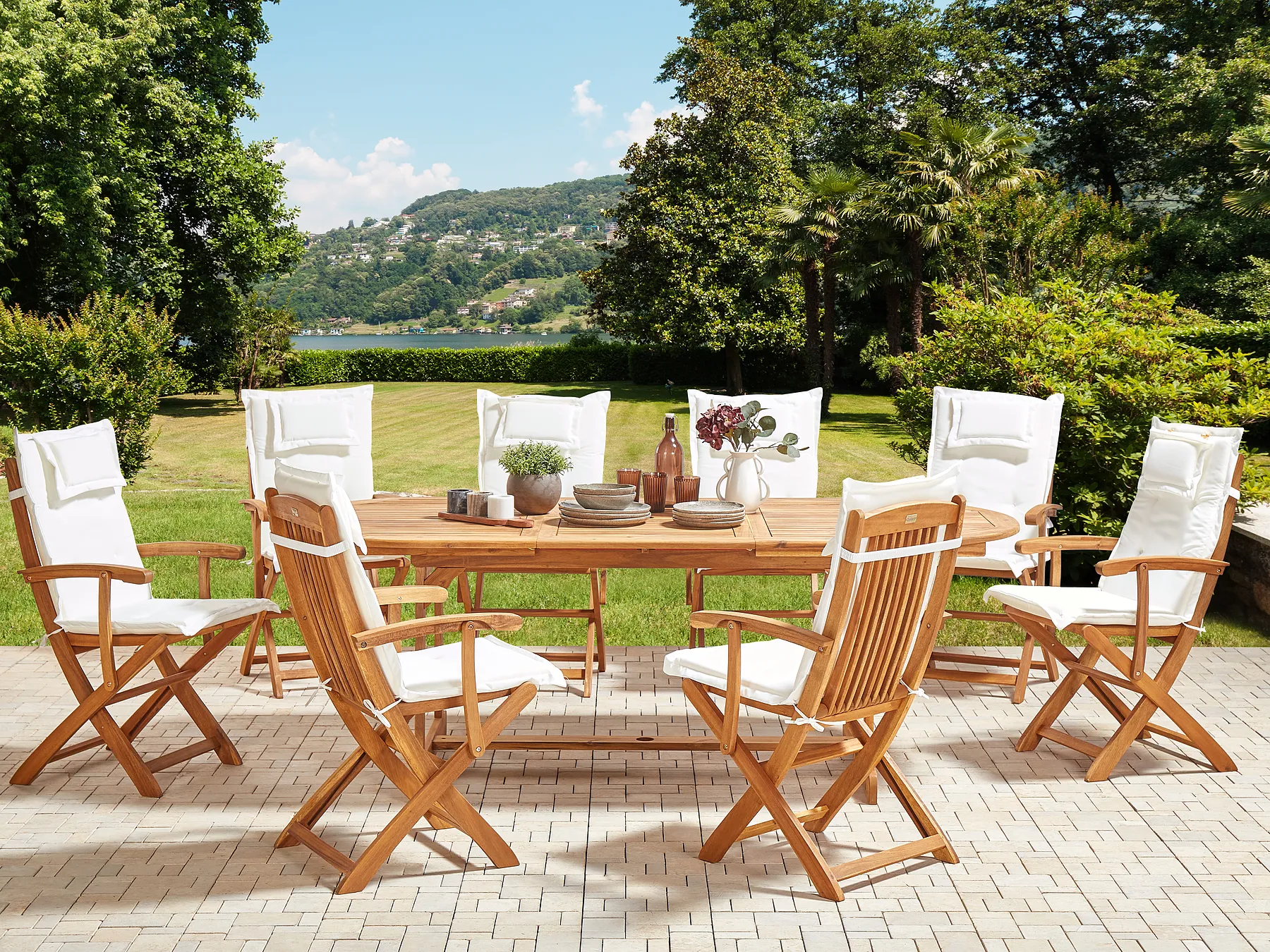 Gartenmöbel Set 8-Sitzer MAUI II inkl. Kissen Akazienholz Cremeweiß_926687