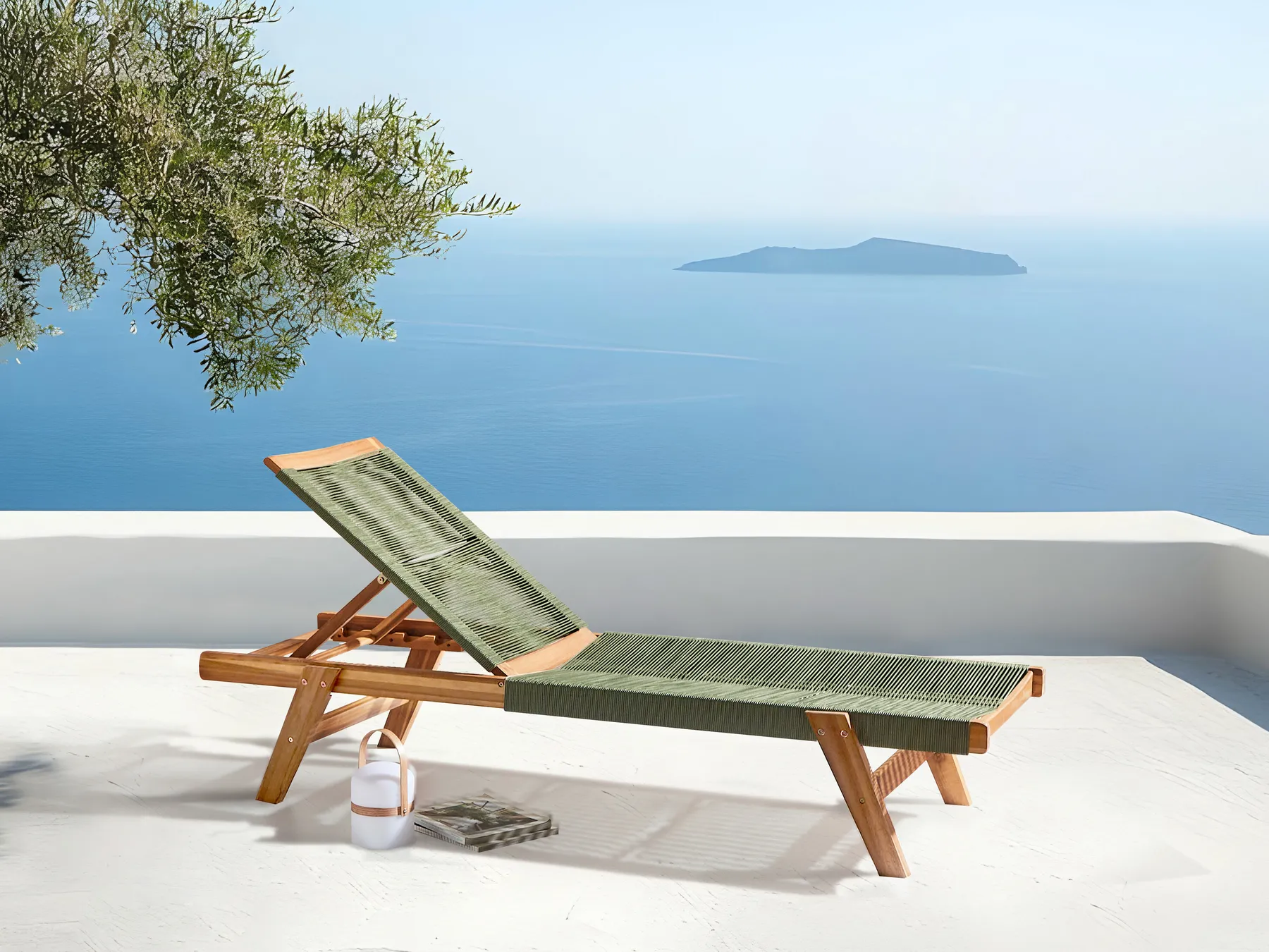 Sun Lounger PROSSEDI Reclining Acacia Wood Green_956619