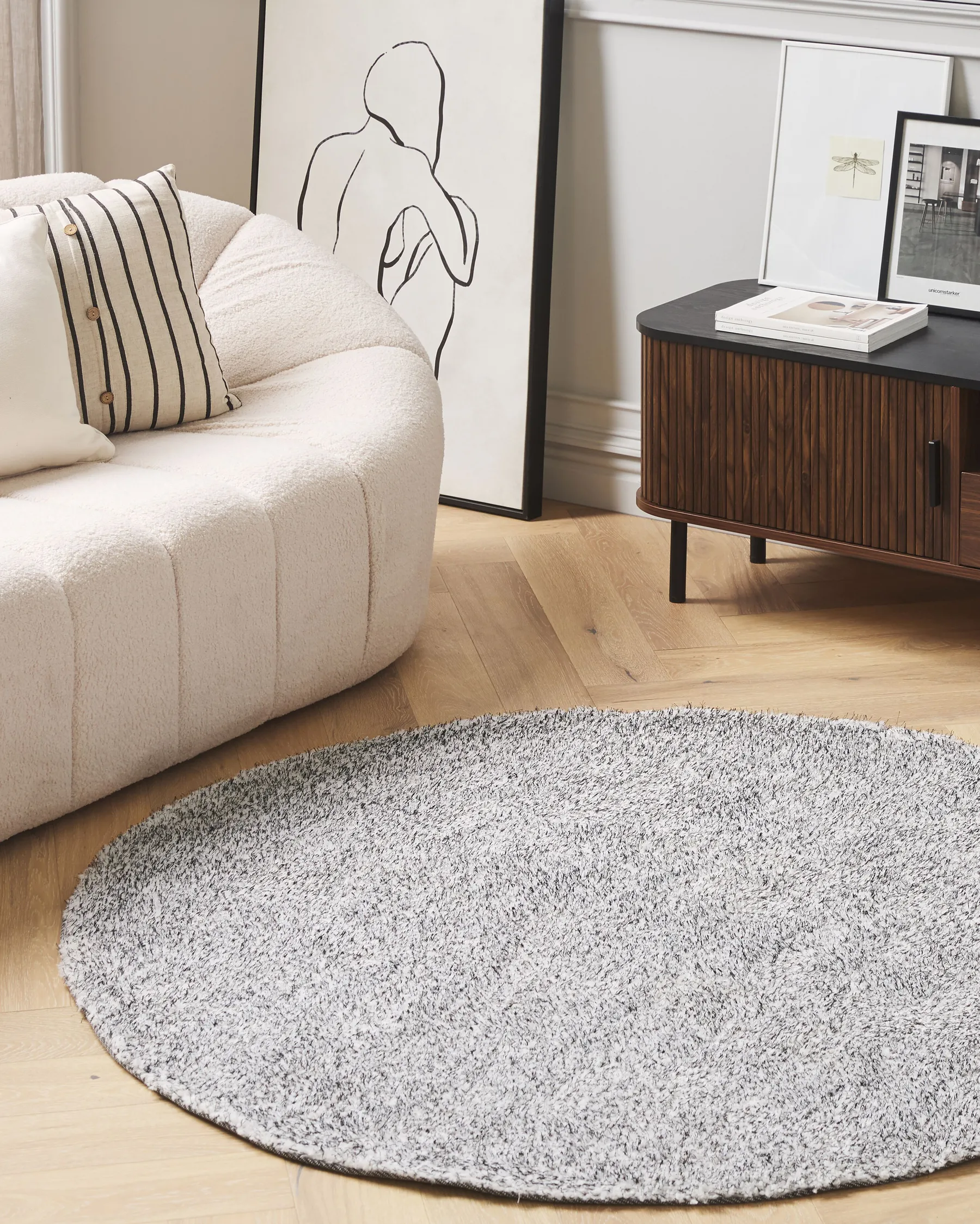 Shaggy Rug DEMRE Grey ø 140 cm_738121