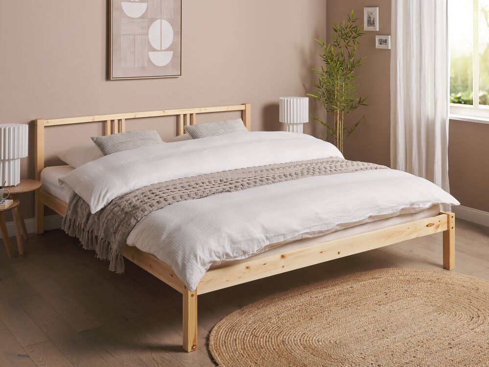 Bed Pine Wood VANNES 180 x 200 cm (EU Super King) Light Brown