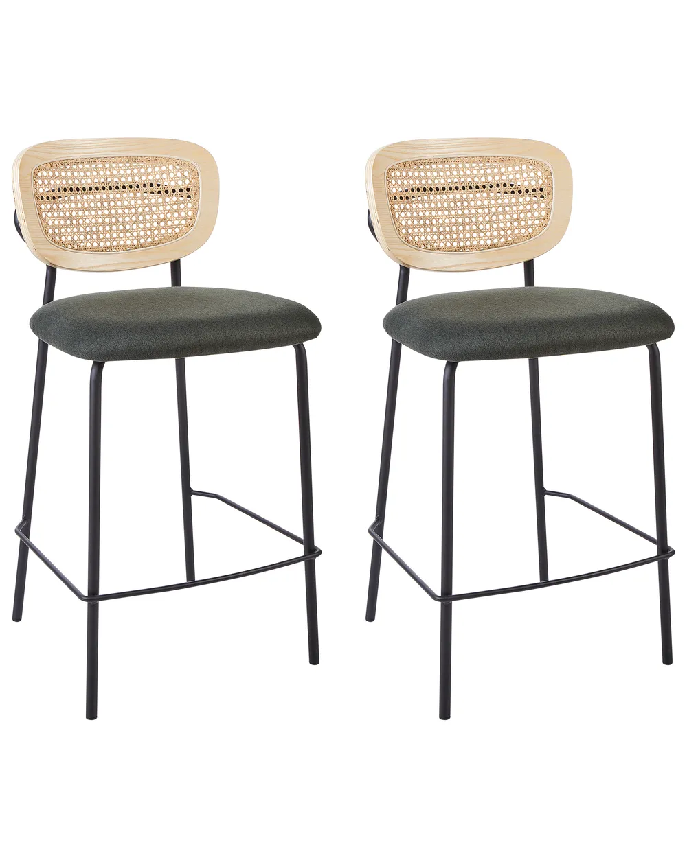 Set mit 2 Barstühlen MAYETTA Rattan Dunkelgrün