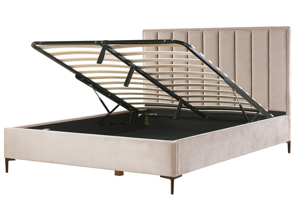 Bett mit Stauraum SEZANNE Samtstoff Taupe 180 x 200 cm