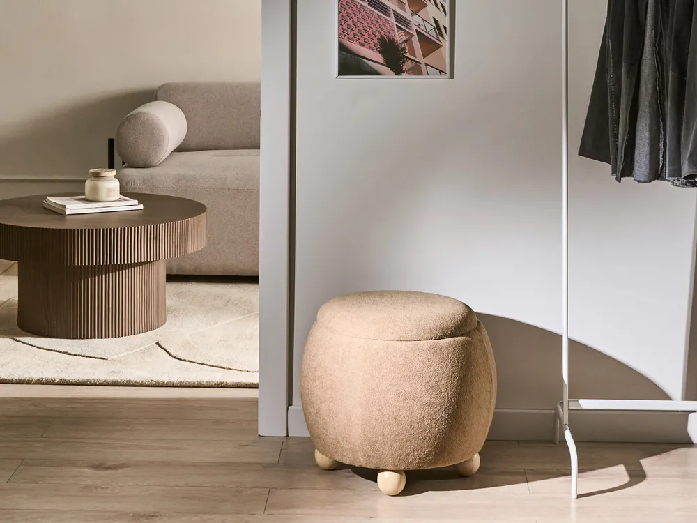 Pouf mit Stauraum ANNABELLA Bouclé Hellbraun