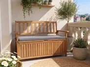 Gartenbank mit Auflage SOVANA 120 cm mit Stauraum Akazienholz Grau_1113169