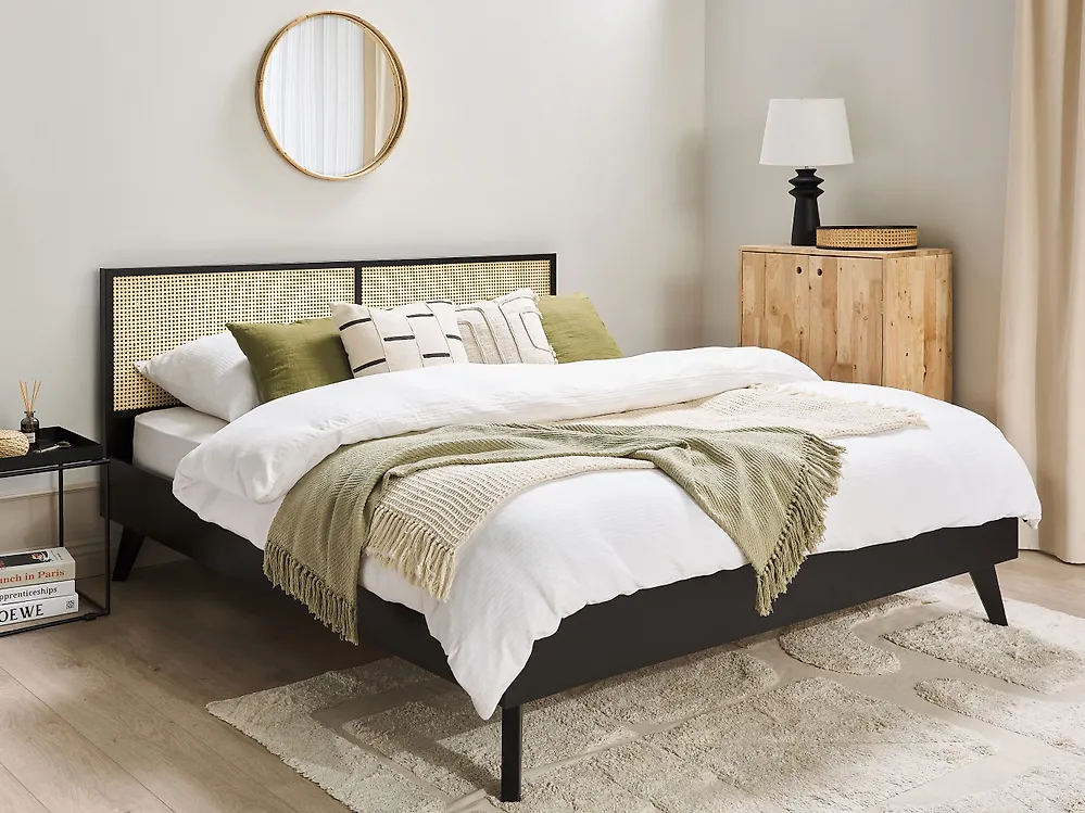 Bett mit Lattenrost Rattan MONPAZIER 180 x 200 cm Schwarz_1184752
