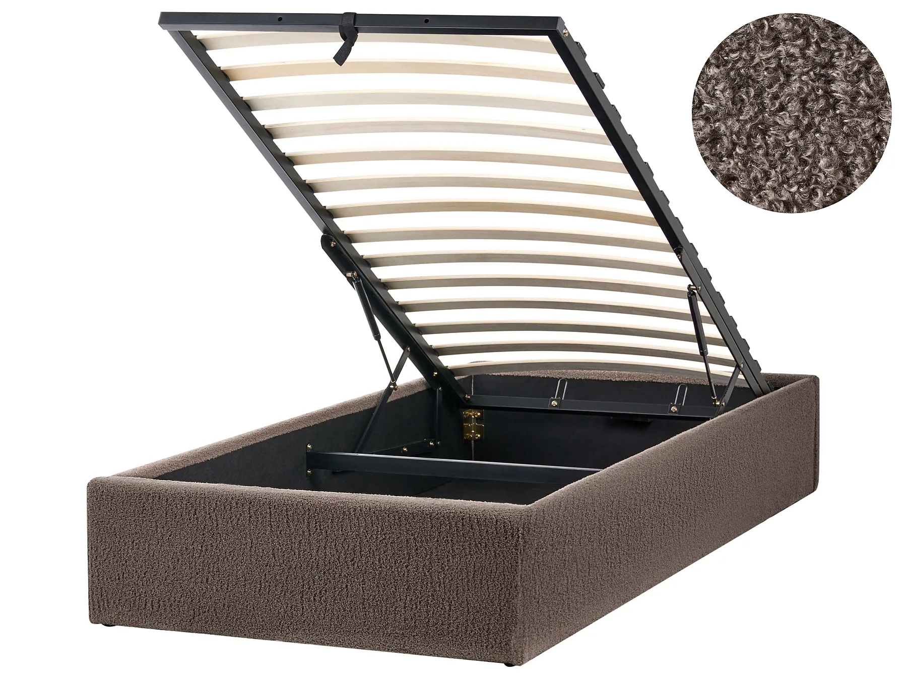 Ottoman Bed without Headboard DINAN Boucle Taupe 90 x 200 cm (EU Single)_1065112