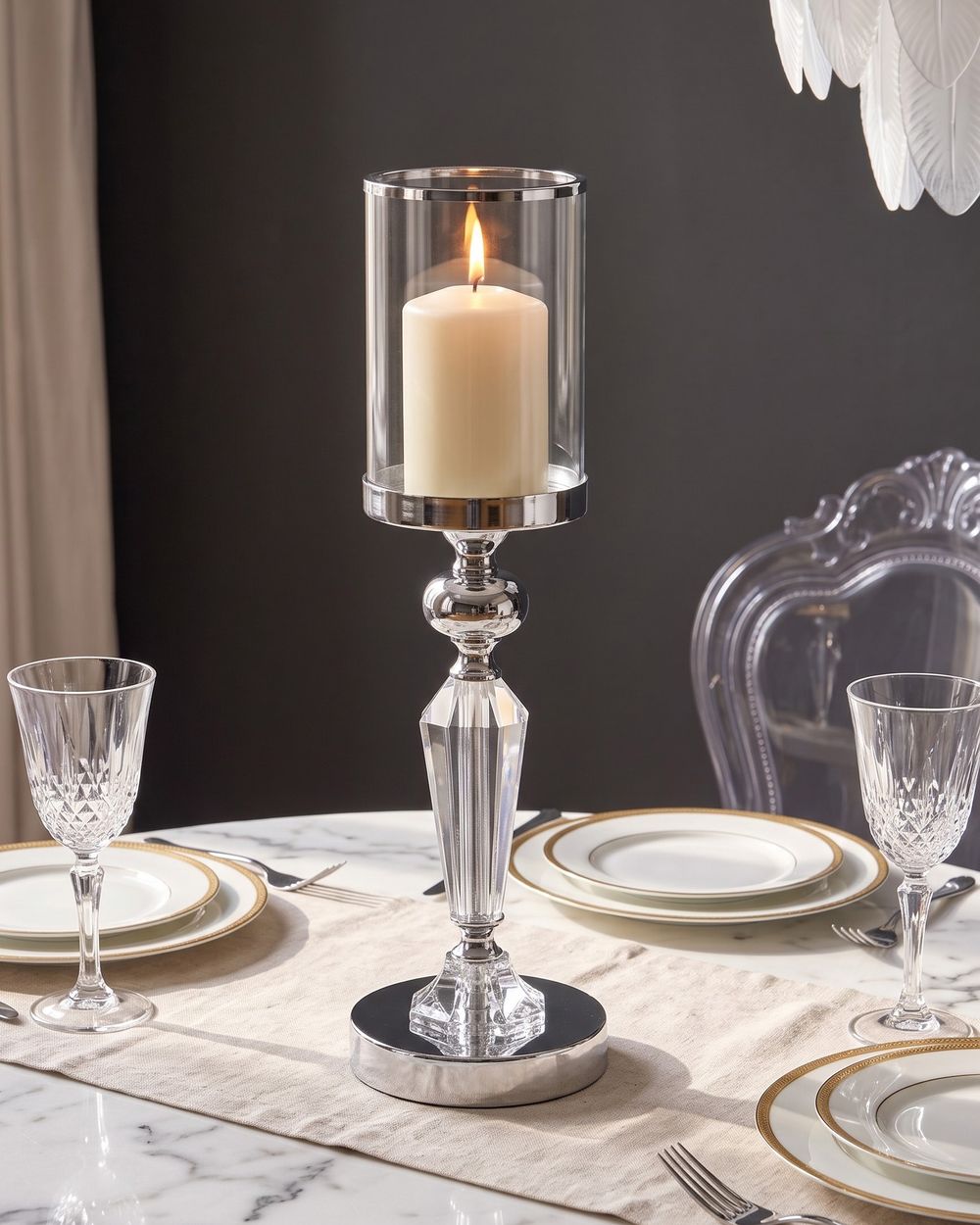 Candle Holder BONAO 42 cm Glass Silver