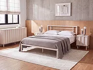Bett mit Lattenrost Metall CUSSET 140 x 200 cm Hellbeige_1162072