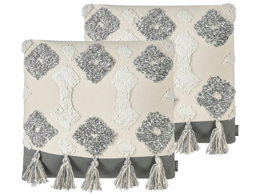 Dekokissen 2er Set ALOCASIA 45 x 45 cm Baumwolle Beige Geometrisches Muster