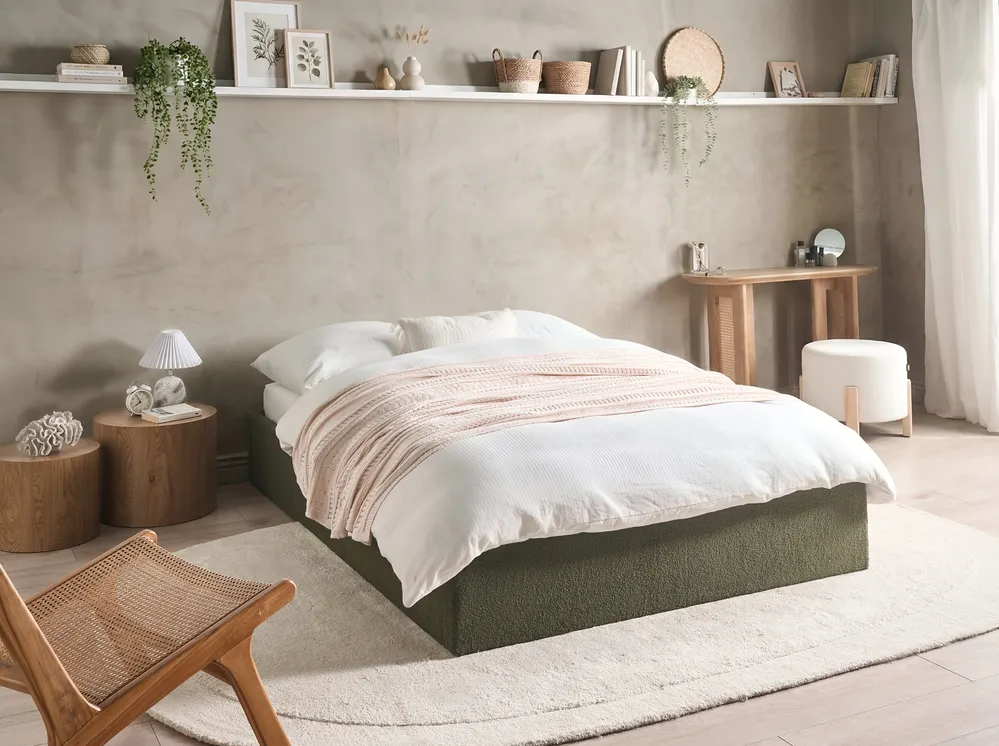Ottoman Bed without Headboard DINAN Boucle Dark Green 140 x 200 cm (EU Double)