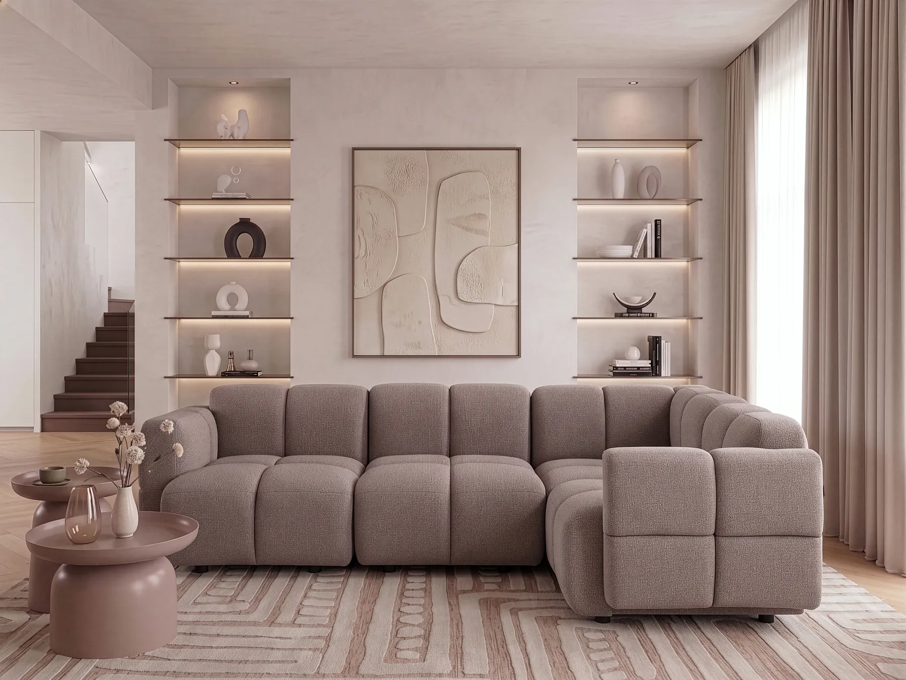Modul Ecksofa 4-Sitzer MAKSABERG Stoff Taupe linksseitig_1136367