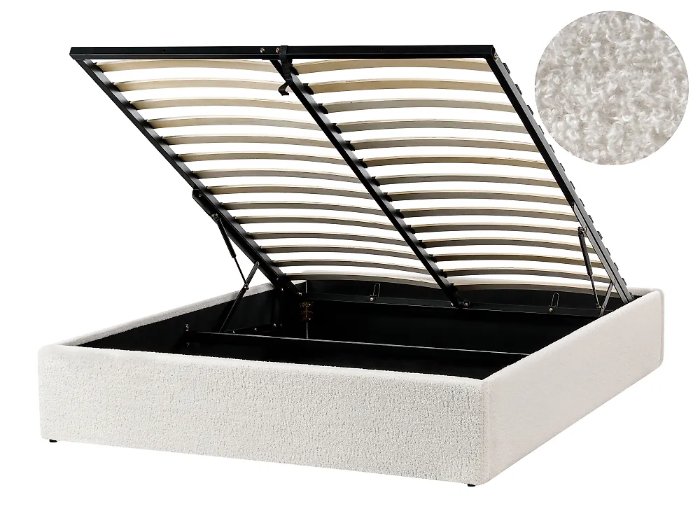 Ottoman Bed without Headboard DINAN Boucle Off-White 120 x 200 cm (EU Small Double)_1188199