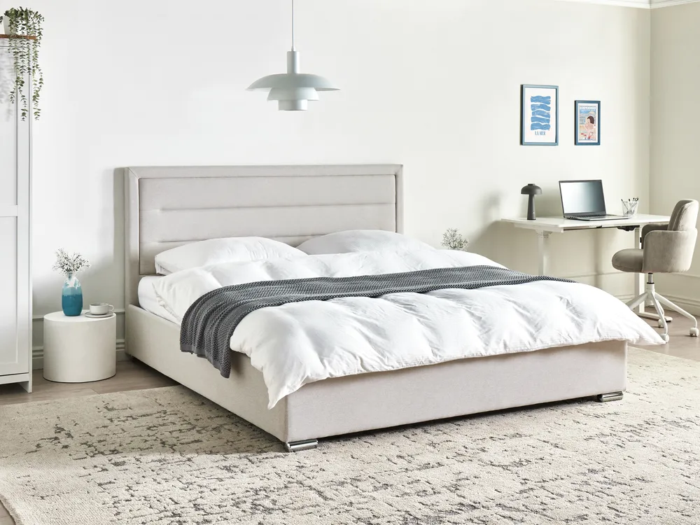 Bett mit Stauraum ROUEN Stoff Hellbeige 180 x 200 cm