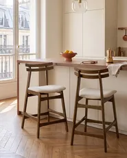 Set of 2 Bar Chairs CYNTHIANA Wood Brown/ Off-White_1060400