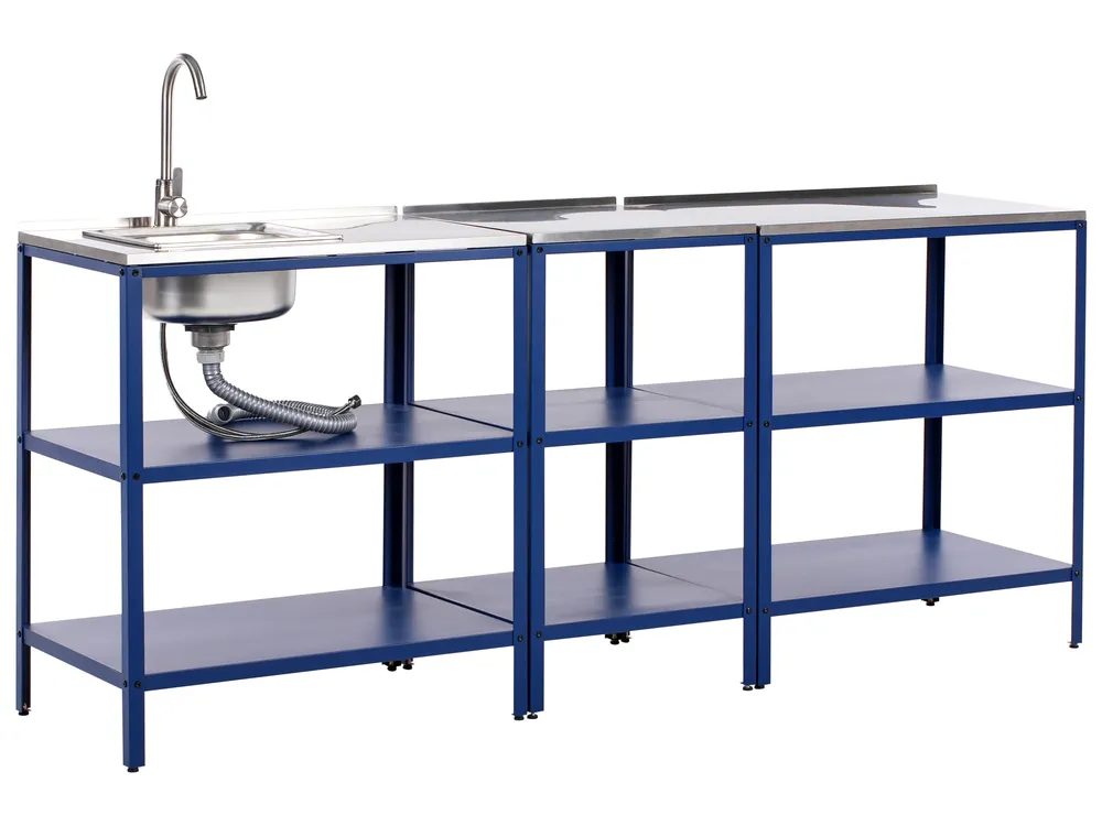 Outdoor-Küche 3er Set mit Spüle VILAMA Blau Metall