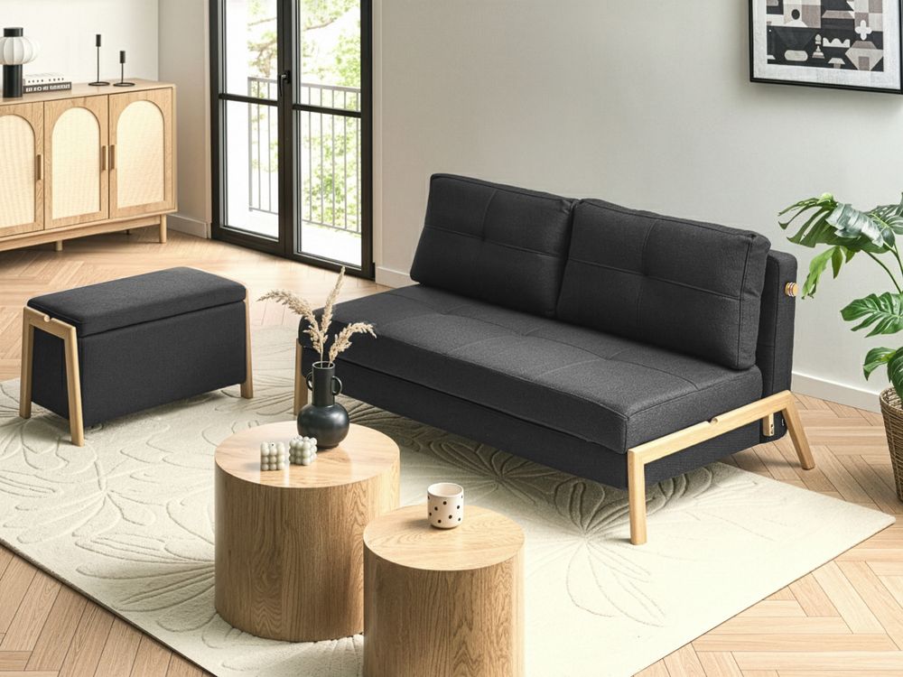 Ensemble de salon 3 places EDLAND avec banc Tissu Noir