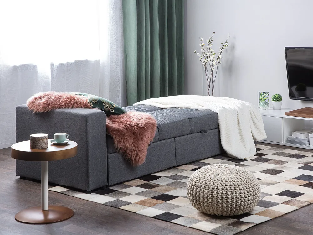 Schlafsofa 3-Sitzer FALSTER mit Stauraum Stoff Dunkelgrau_751412