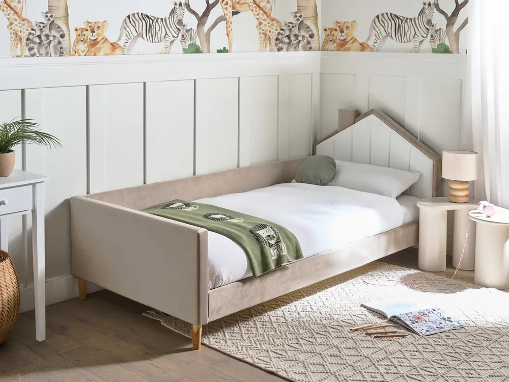Kinderbett Haus Samtstoff KERVAN 90 x 200 cm Taupe