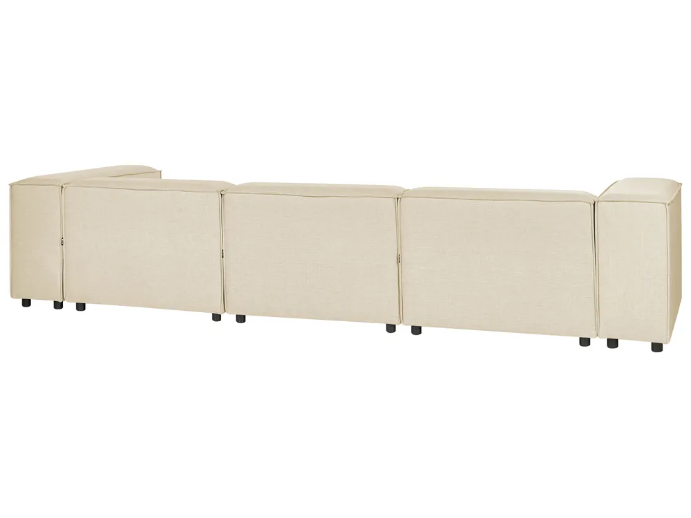 Modular Corner Sofa 3 Seater APRICA with Ottoman Faux Linen Beige Right Hand_856906