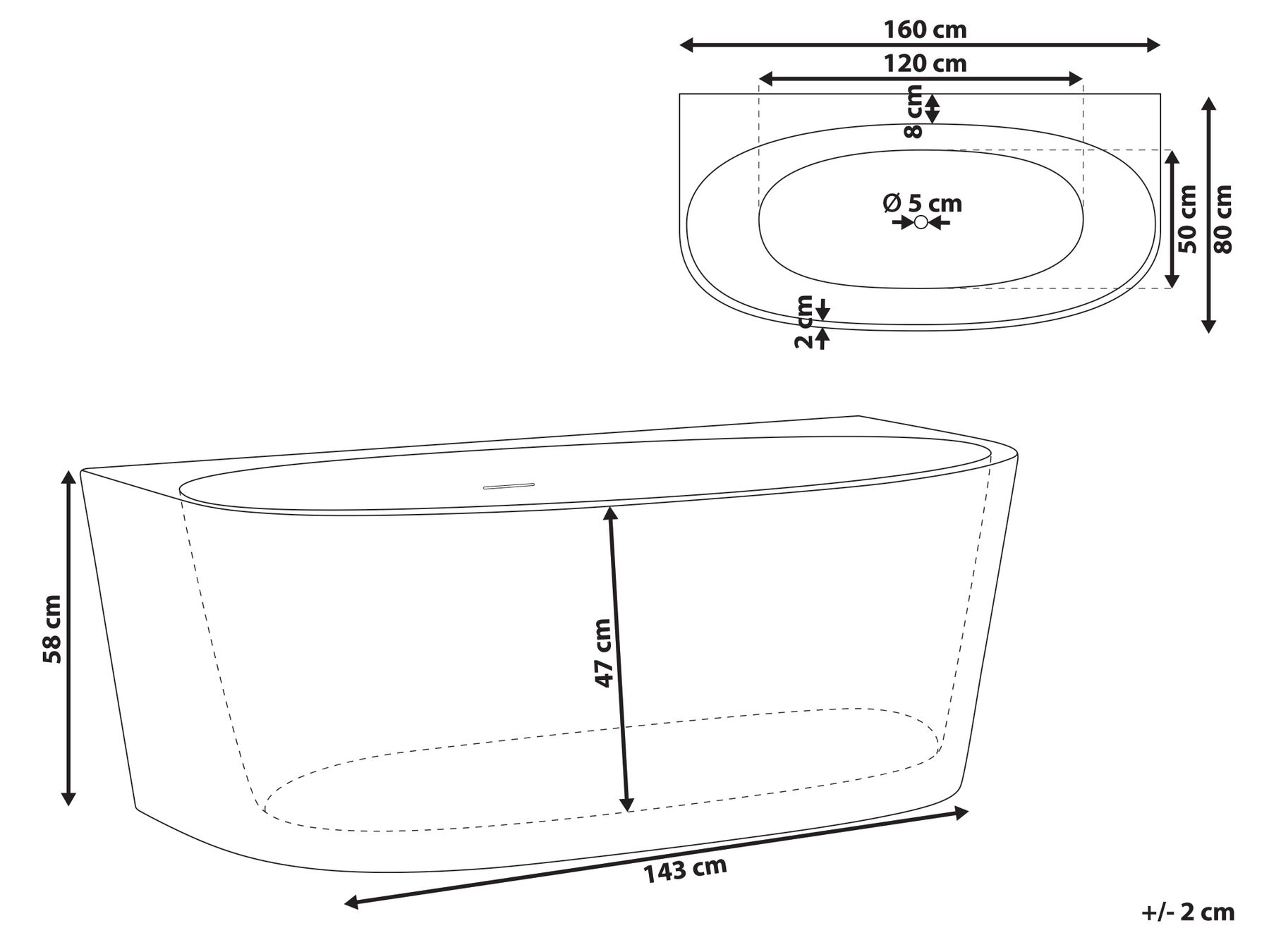 Vorwand-Badewanne PARNAIBA 160 x 80 cm Weiß_1168375