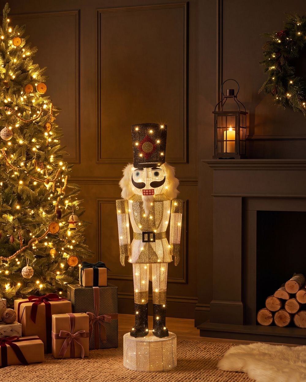 Outdoor Decoration LED STOROVAN 152 cm Nutcracker White/ Gold