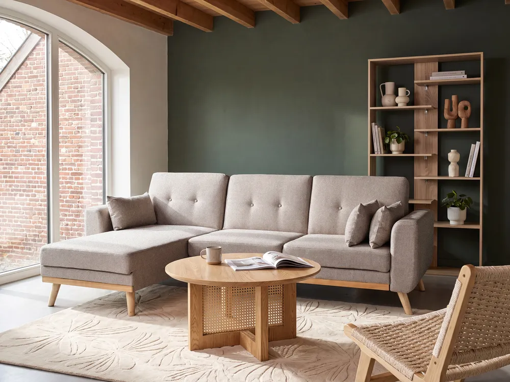 Eckschlafsofa 3-Sitzer KAARINA Stoff Beige rechtsseitig
