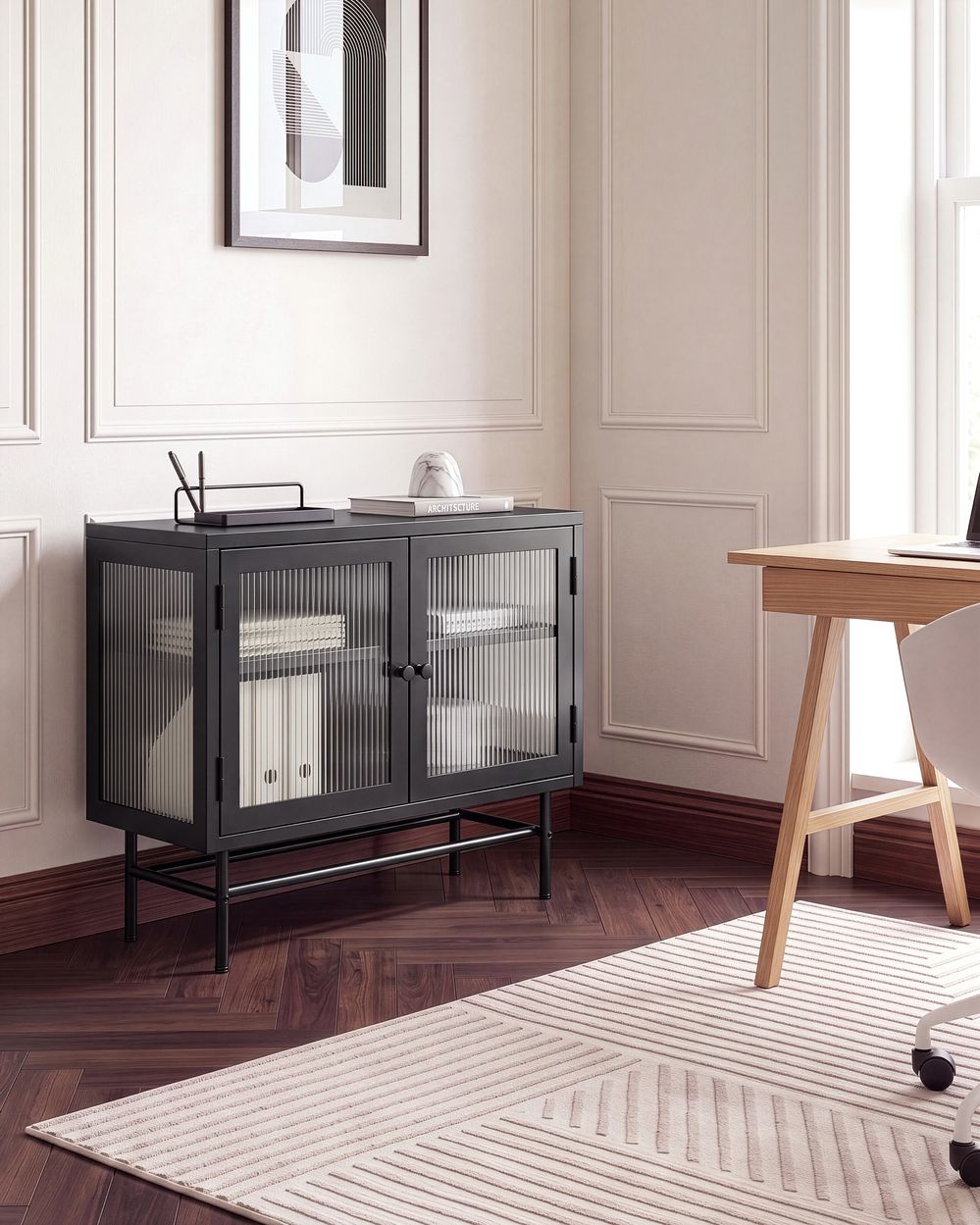 Glass Display Sideboard DEVON 77 cm Metal Black