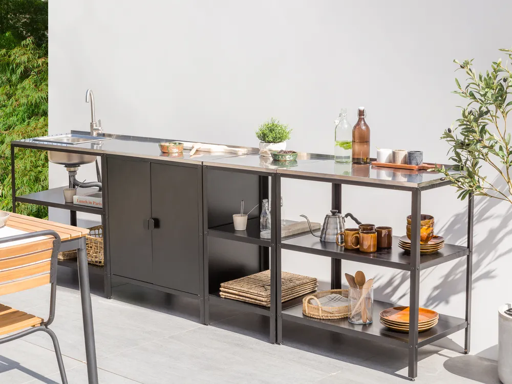 Outdoor-Küche 4er Set mit Spüle VILAMA Schwarz Metall