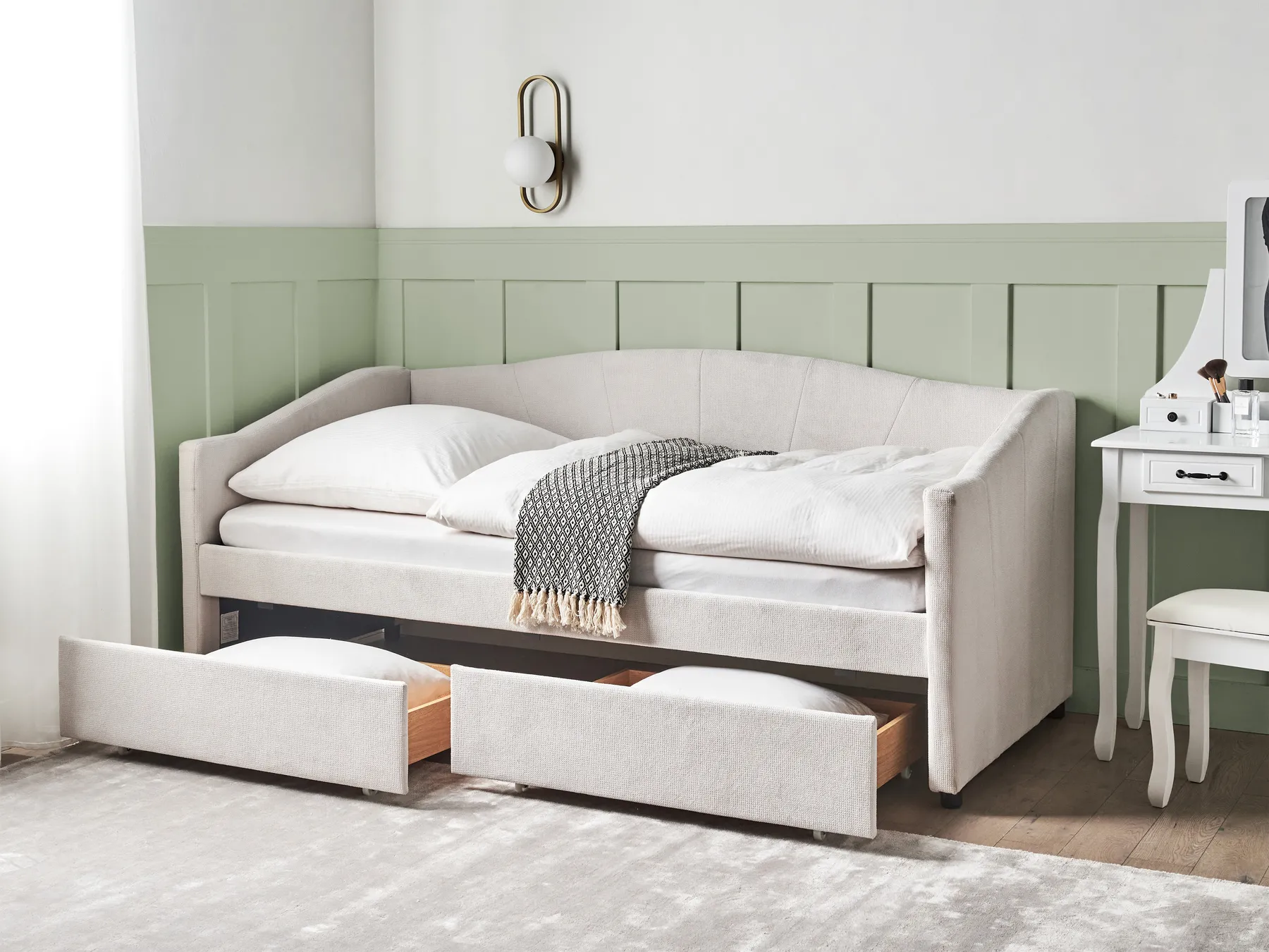 Daybed with Storage VITTEL Fabric Light Beige 90 x 200 cm (EU Single)_876412