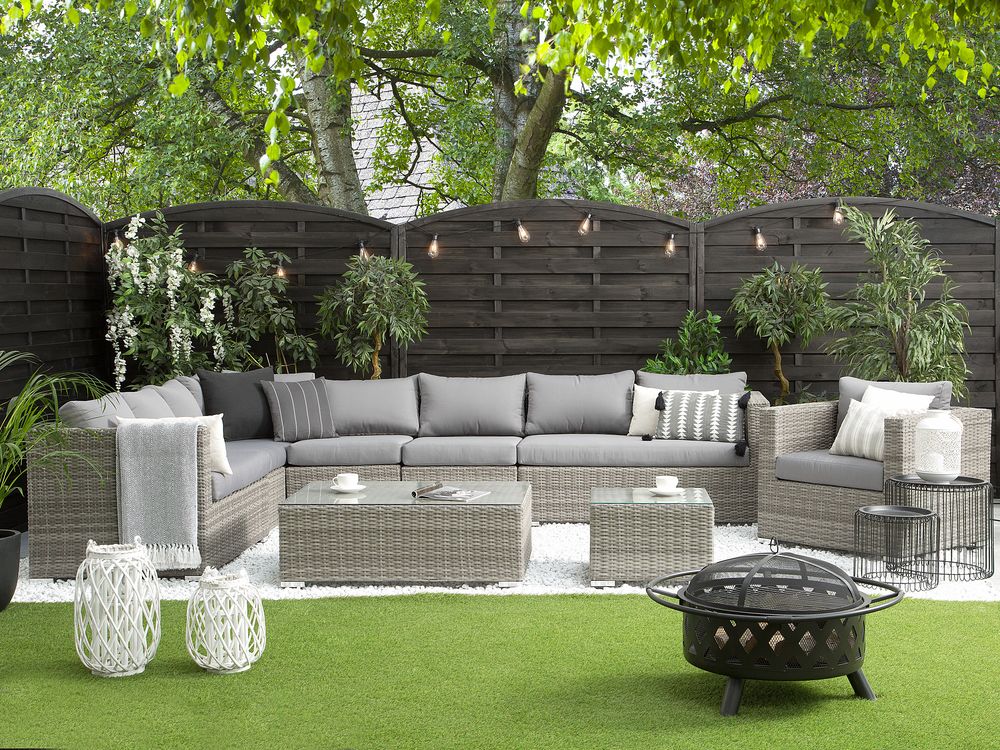 Ensemble de salon de jardin avec table 8 places XXL Polyrotin Gris Côté droit