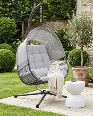 Hanging Chair with Stand ALVIANO Fabric Light Grey_1101554